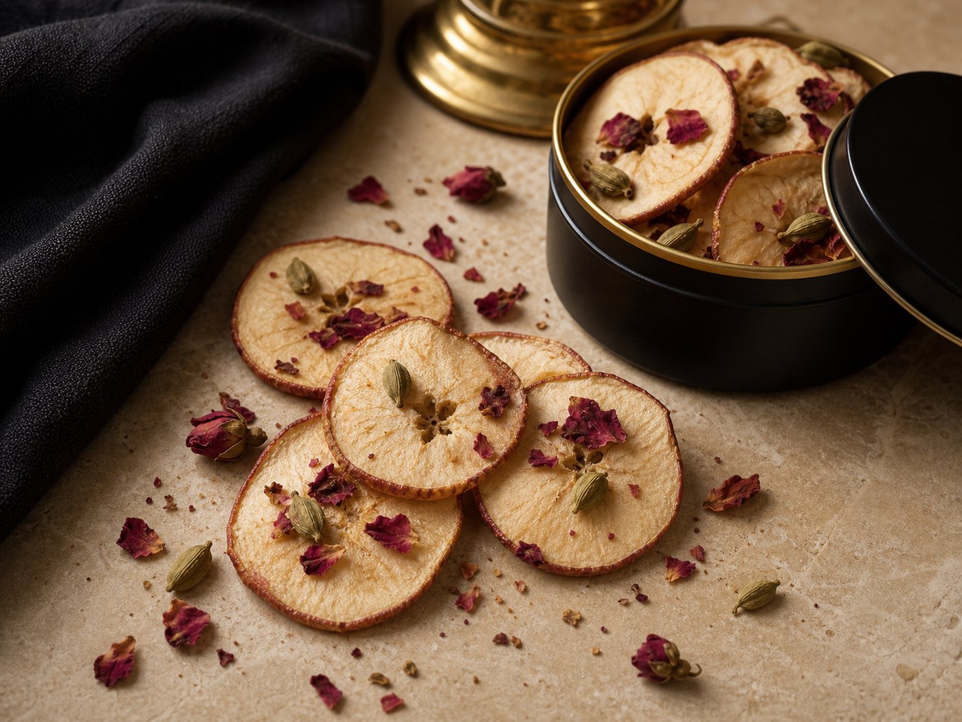 Rose Cardamom Apple Rings garnish