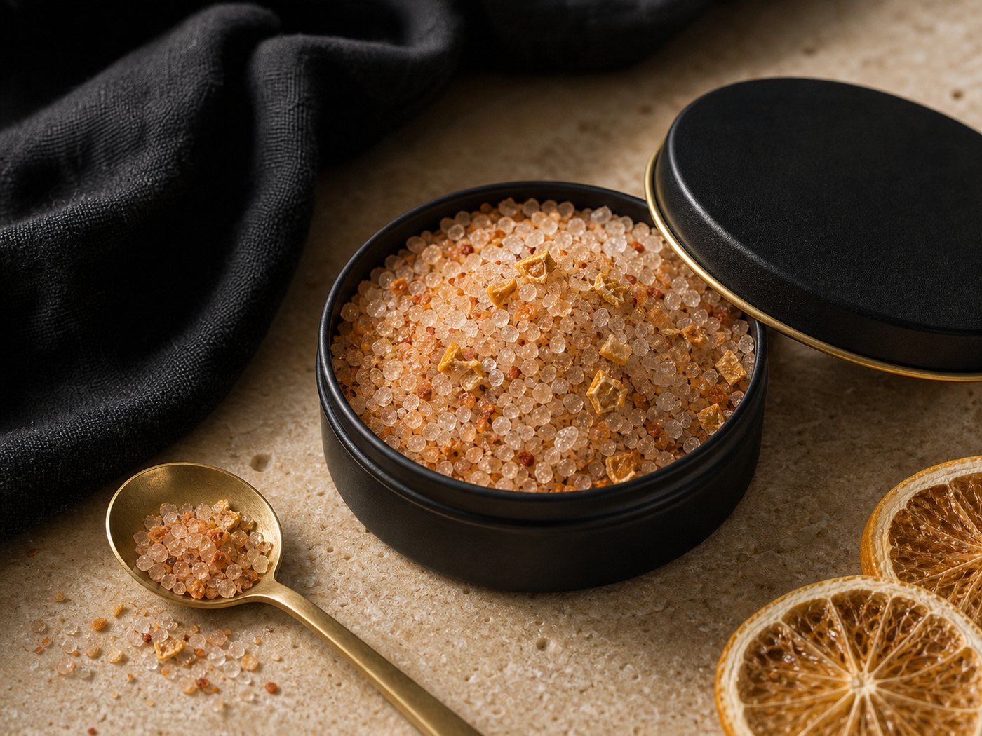 Smoked Citrus Salt finishing blend in a round tin